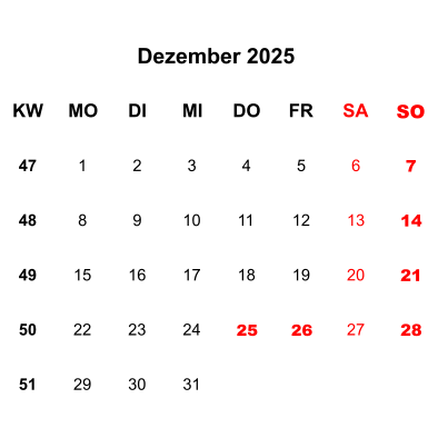 Kalenderblatt Dezember 2025