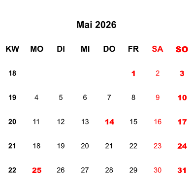 Kalenderblatt Mai 2026
