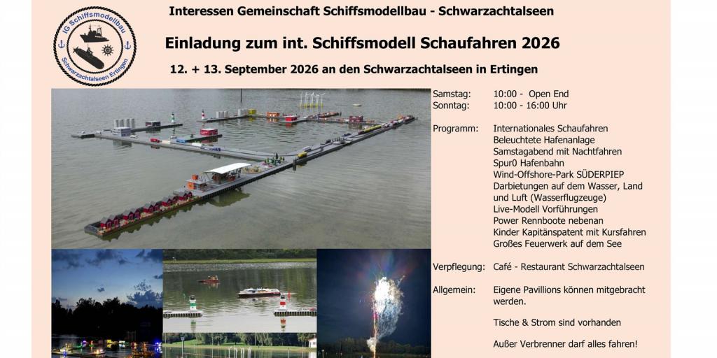 Internationales Schiffsmodell Schaufahren am 12. & 13. September 2026 an den Schwarzachtalseen in Ertingen
