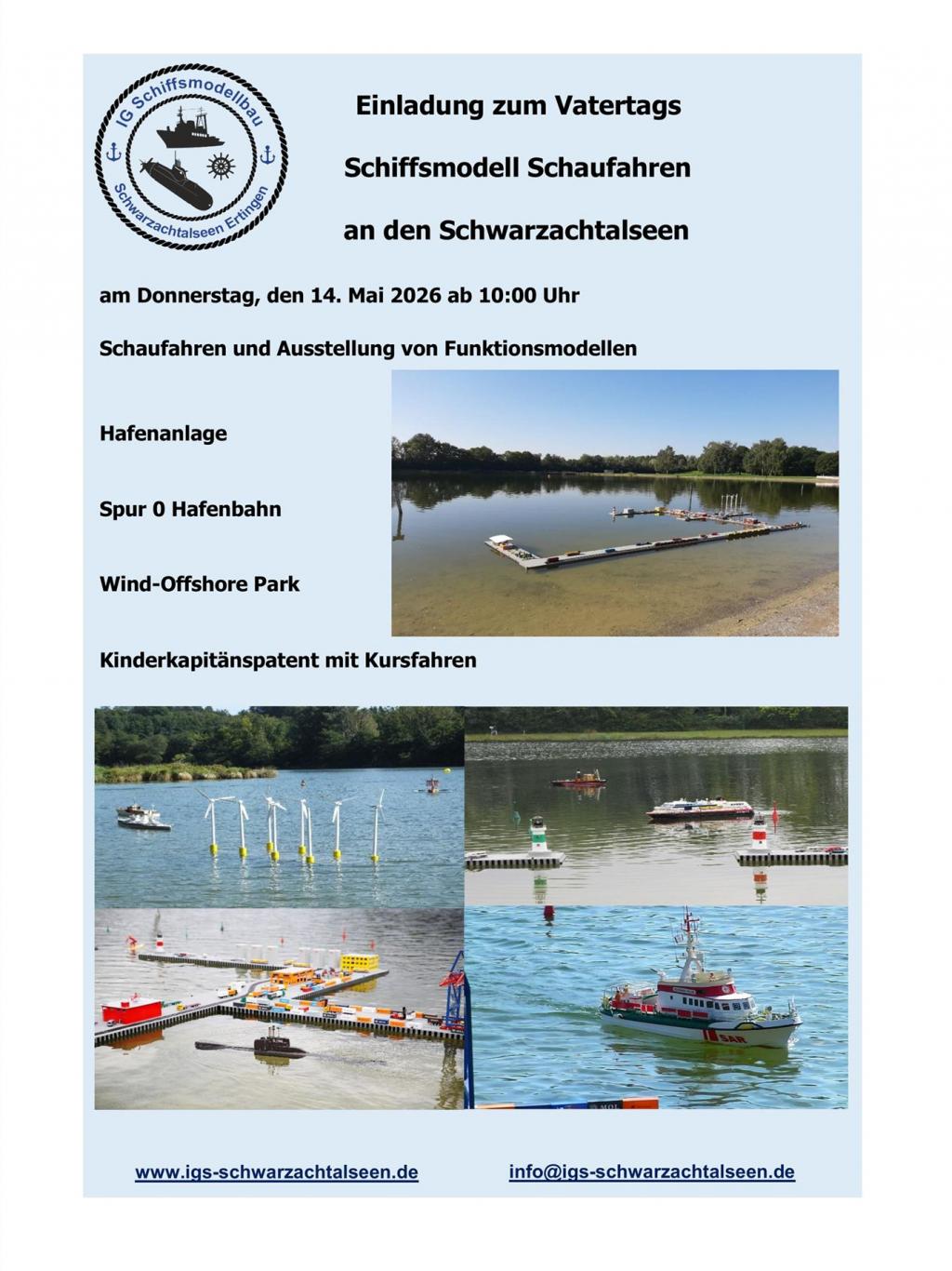 Vatertags Schiffsmodell Schaufahren an den Schwarzachtalseen am 14. Mai 2026
